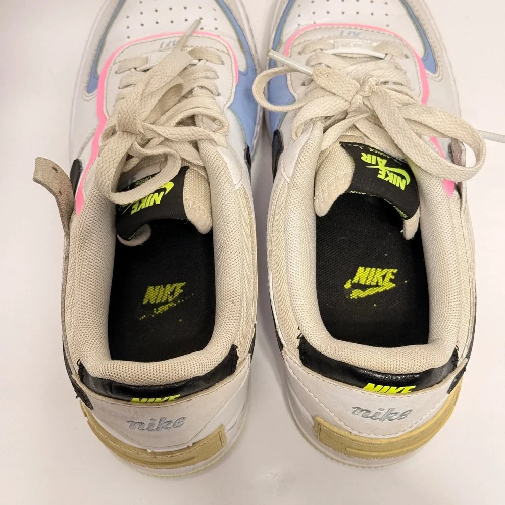 Nike Air Force 1‎ Shadow SE Casual Sneakers White Pink Blue Yellow Size 7.5